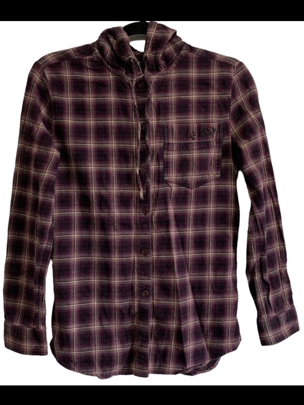 Fox Head 100% Cotton Plaid Flannel Button-Up Hoodie
